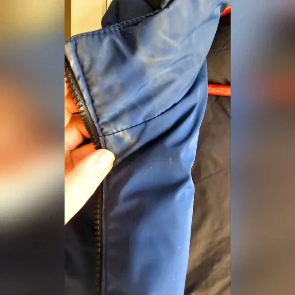 Danier Winter  Down Filled Leather Blue Black Jacket size L Fitted - Picture 12 of 14